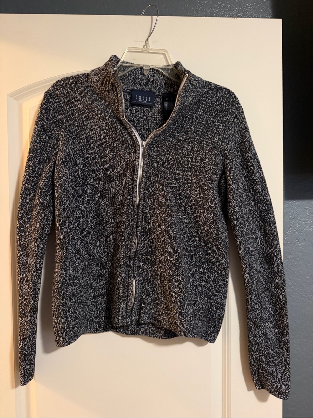 Crazy Horse 100% Cotton Knit Small Zip-Up Sweater - Gray